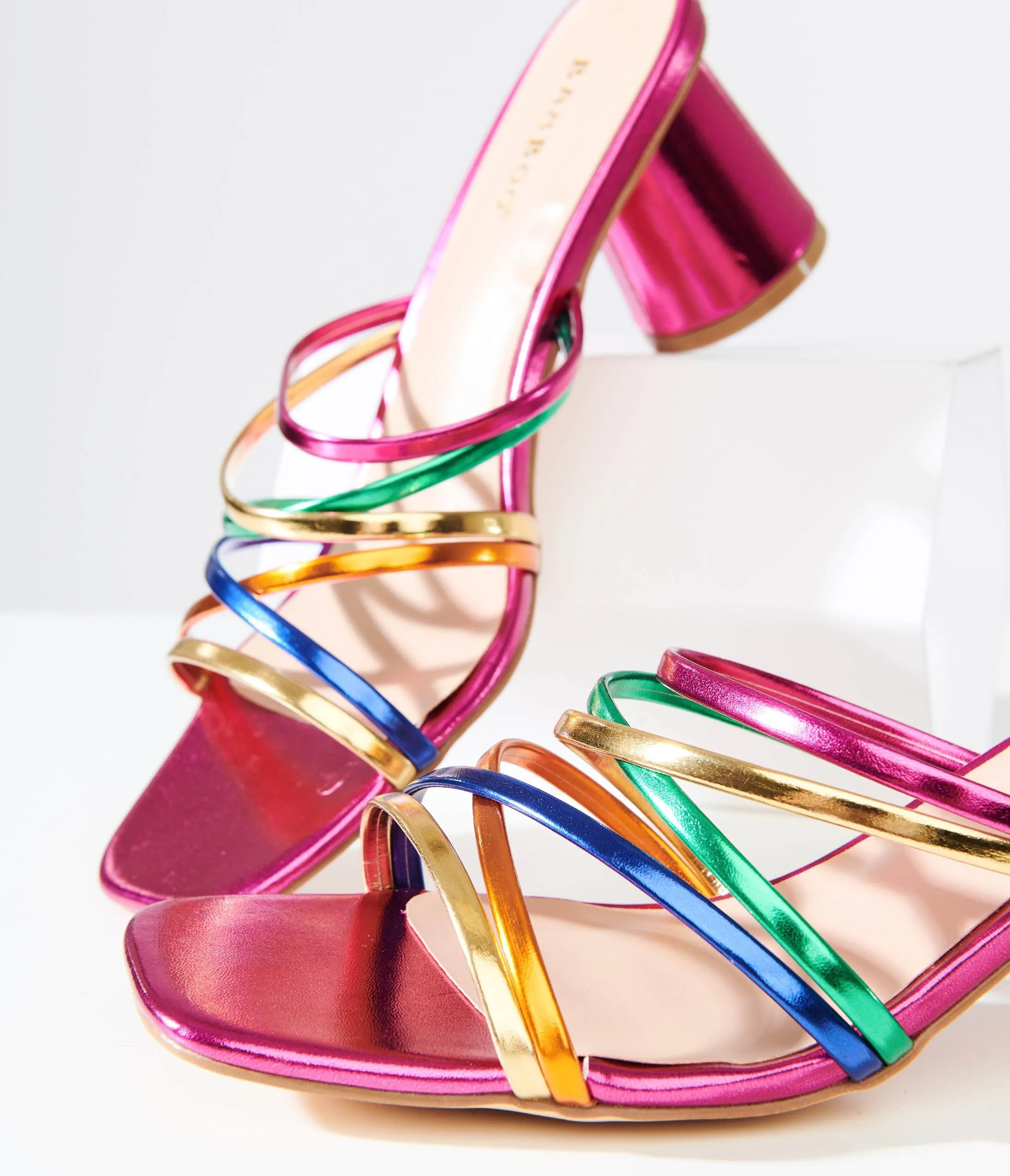 1970s Rainbow & Pink Metallic Heel Sandals