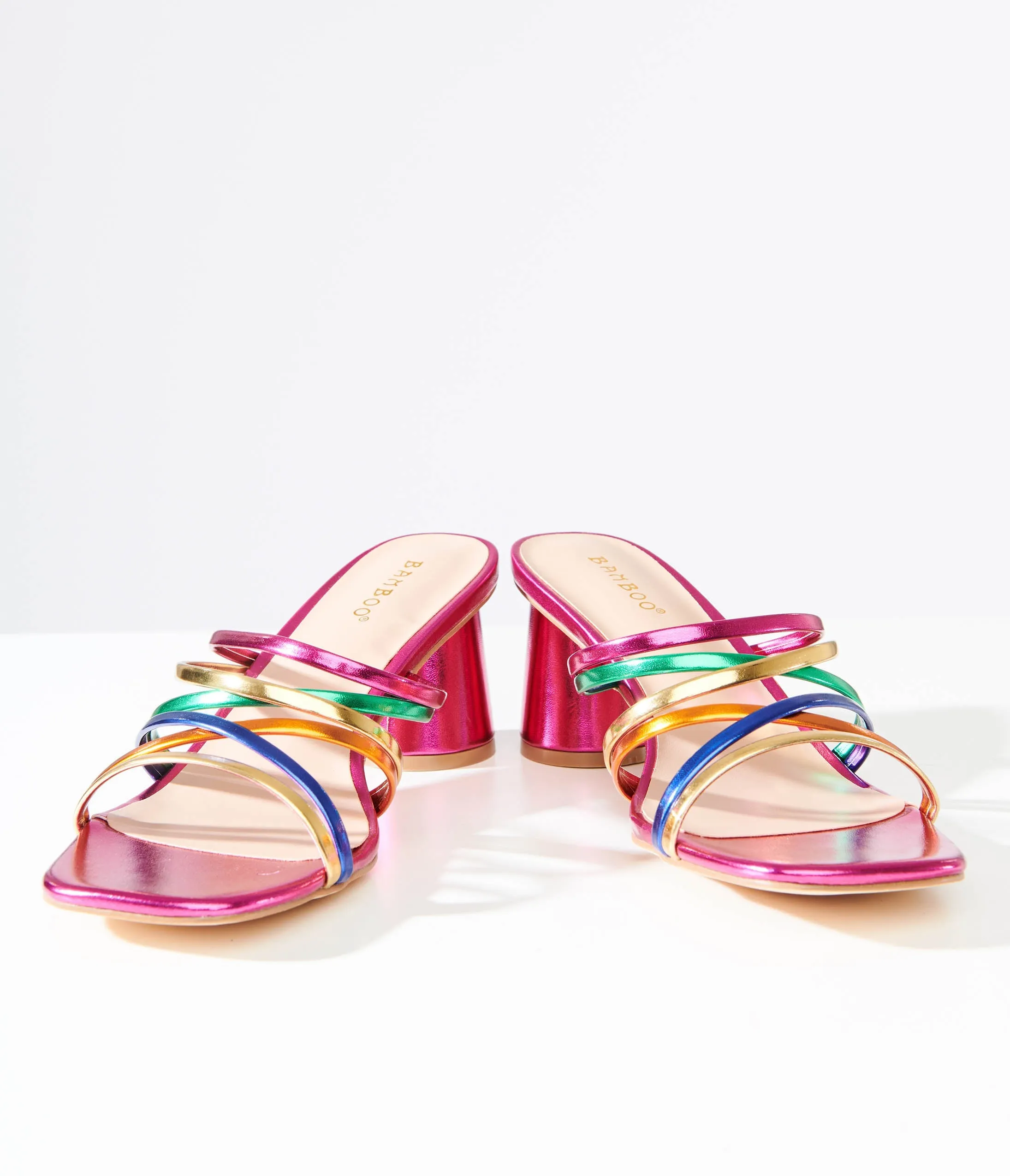 1970s Rainbow & Pink Metallic Heel Sandals