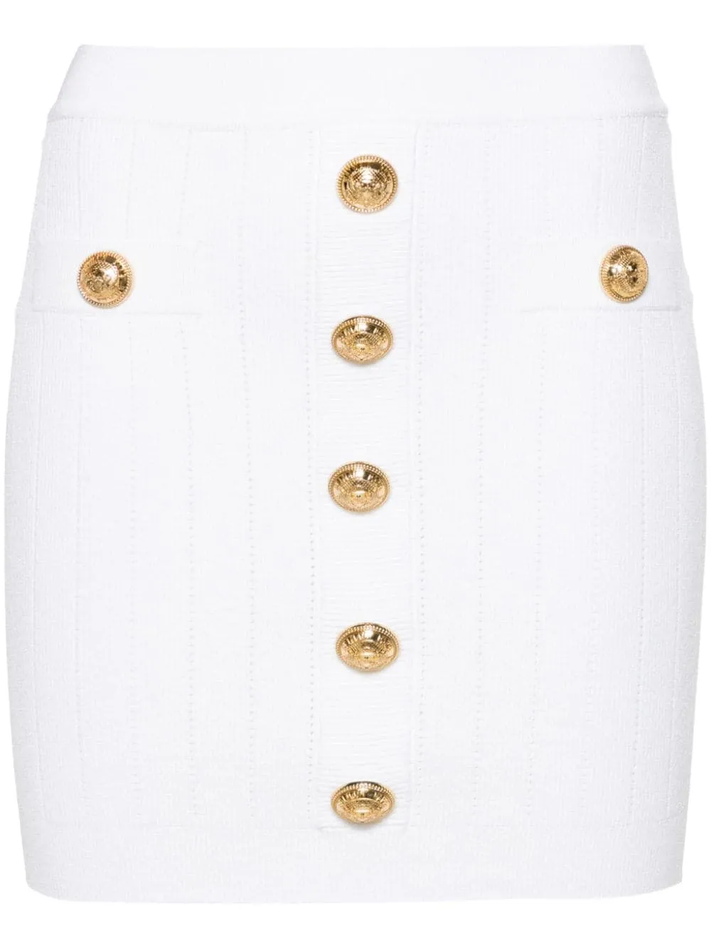 BALMAIN Elegant Off-White Buttoned Knit Skirt