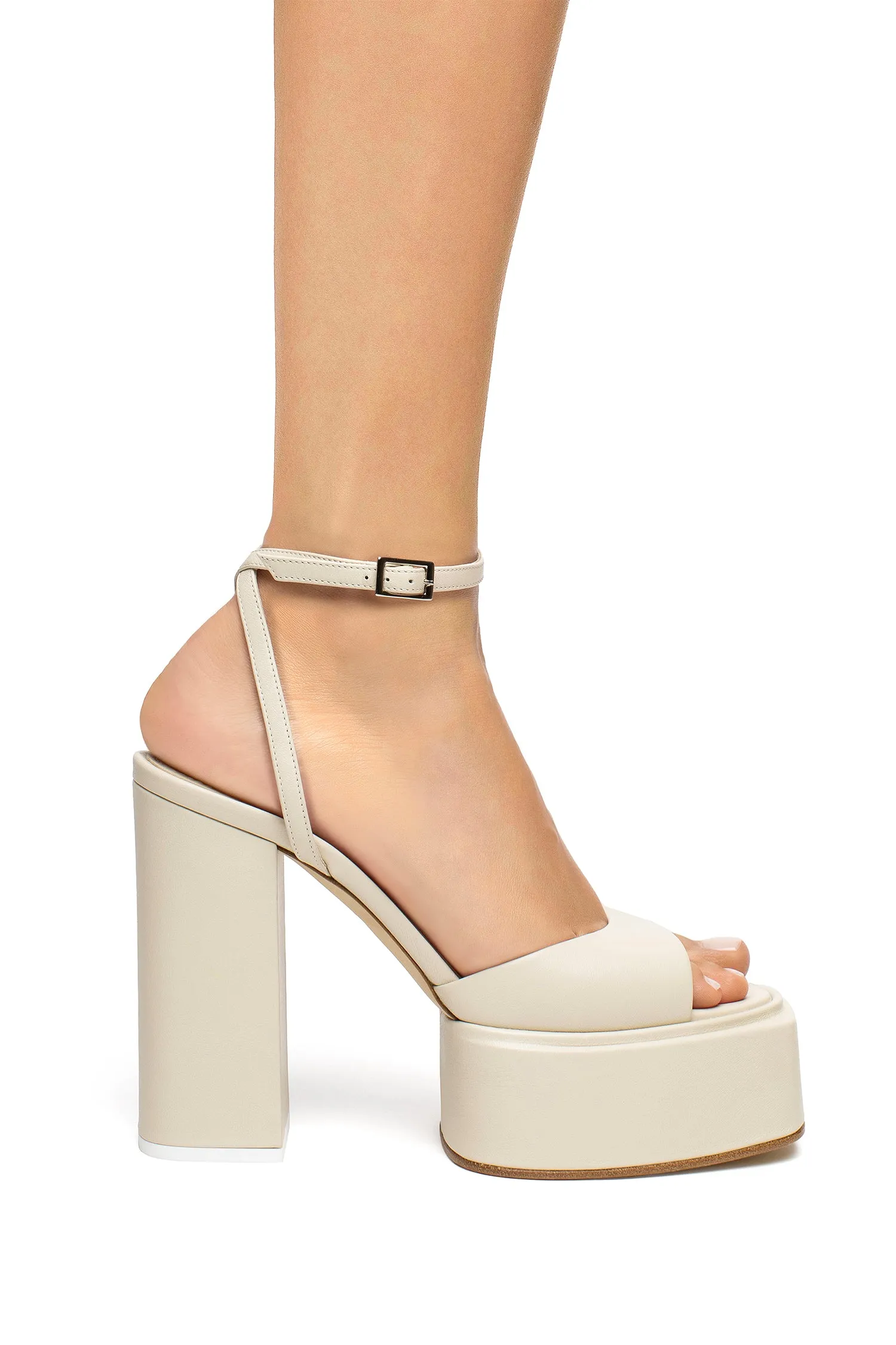 Beth Leather Platform Heels in Pulp Milk