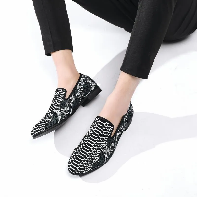 Black Casual Crocodile Striped Pattern Breathable Loafers for Men