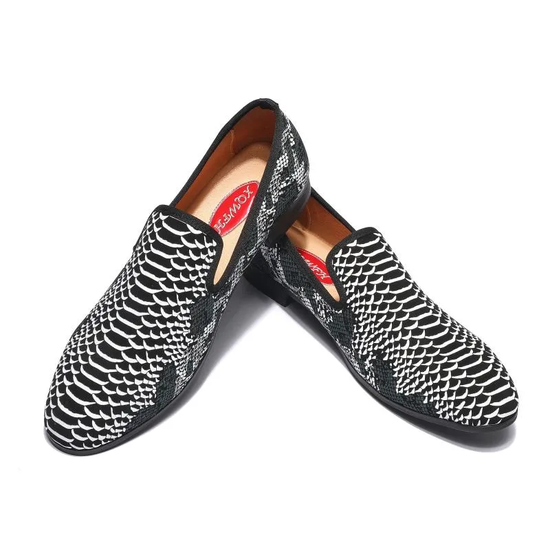 Black Casual Crocodile Striped Pattern Breathable Loafers for Men