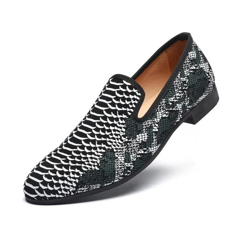 Black Casual Crocodile Striped Pattern Breathable Loafers for Men