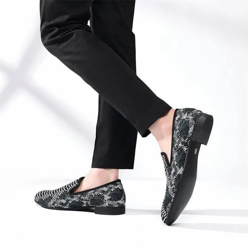 Black Casual Crocodile Striped Pattern Breathable Loafers for Men