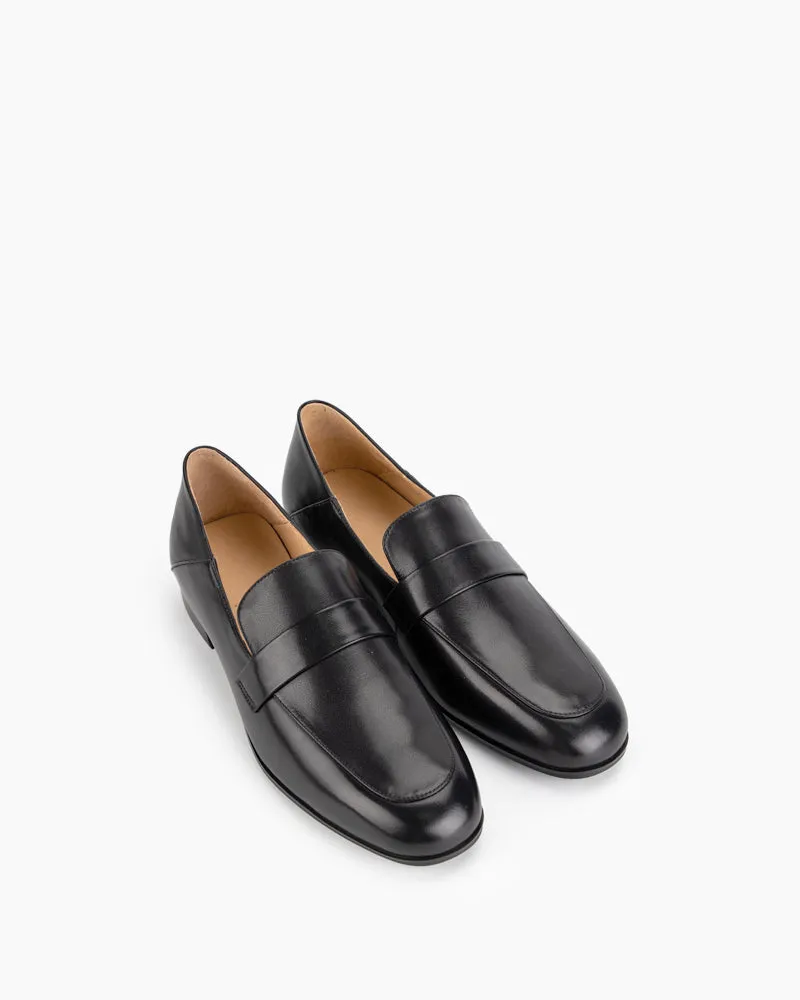 Black Classic Leather Flat Loafers