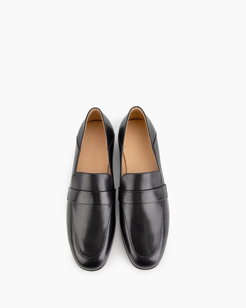 Black Classic Leather Flat Loafers