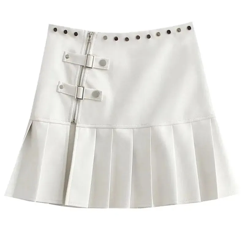 Black White Cool Punk Belts Skirt ON828