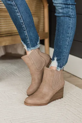 Blowfish Praline Wedge Booties- Almond Redwood