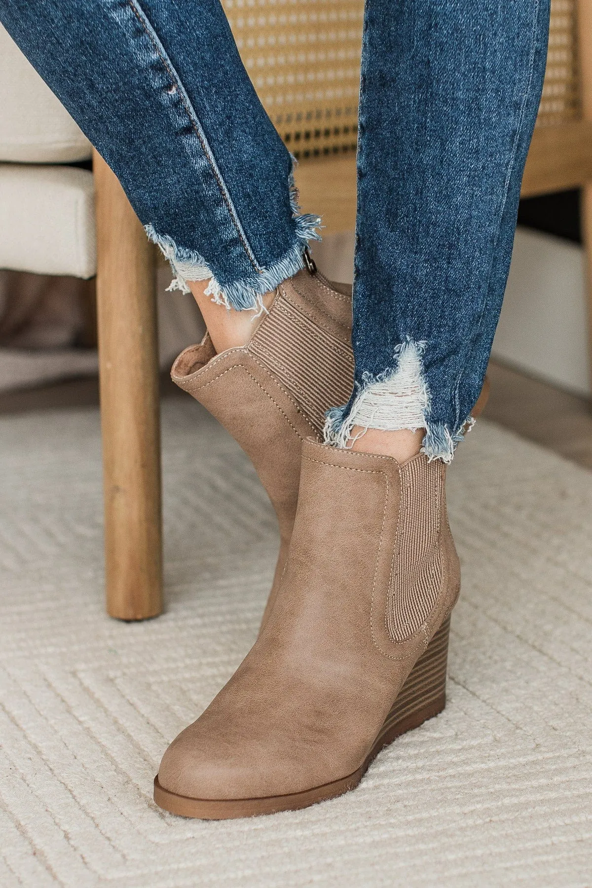 Blowfish Praline Wedge Booties- Almond Redwood