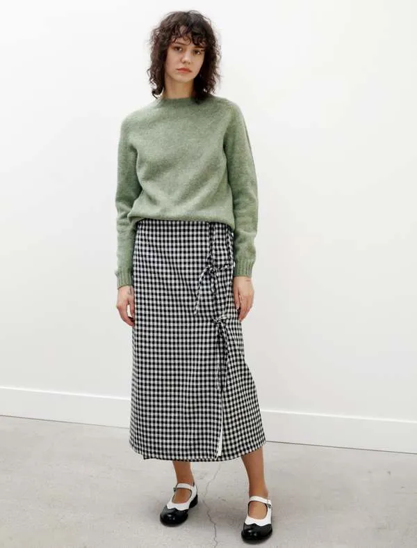 Bows Checked Wrap Skirt - Black/White