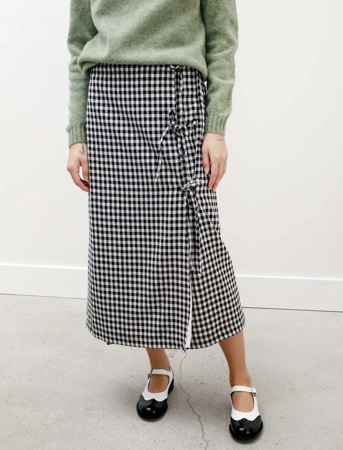 Bows Checked Wrap Skirt - Black/White