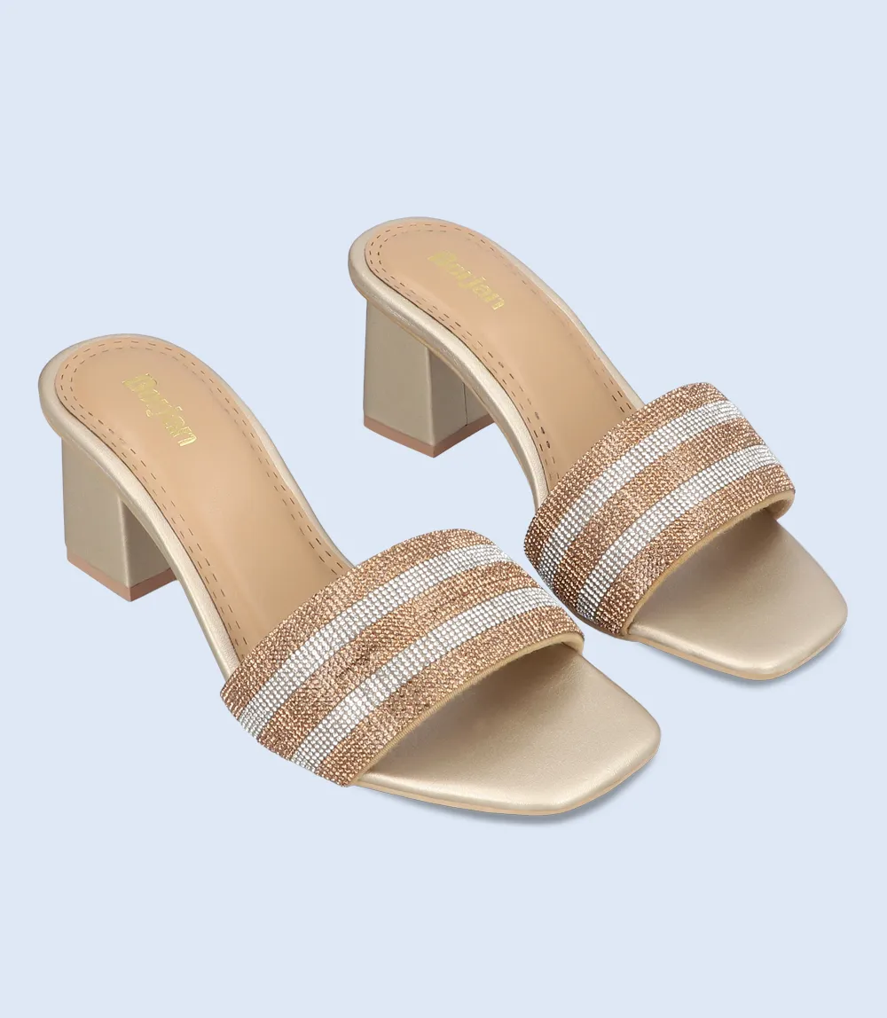 BW9486-DULL GOLD-Women Formal Slipper Heels