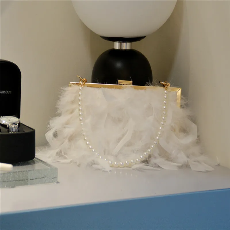 Daily Party Patchwork Feathers Chains Pearl Bags