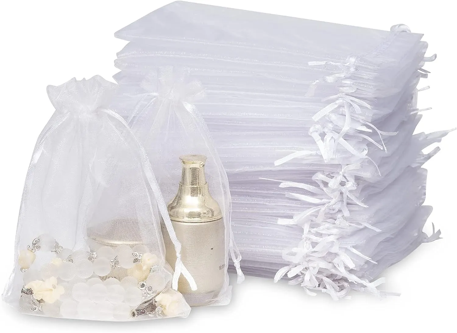 DoGeek 60pcs White Organza Gift Bags Medium 13 x 18cm Drawstring Jewelry Pouches Wedding Party Favour and Candy Bags