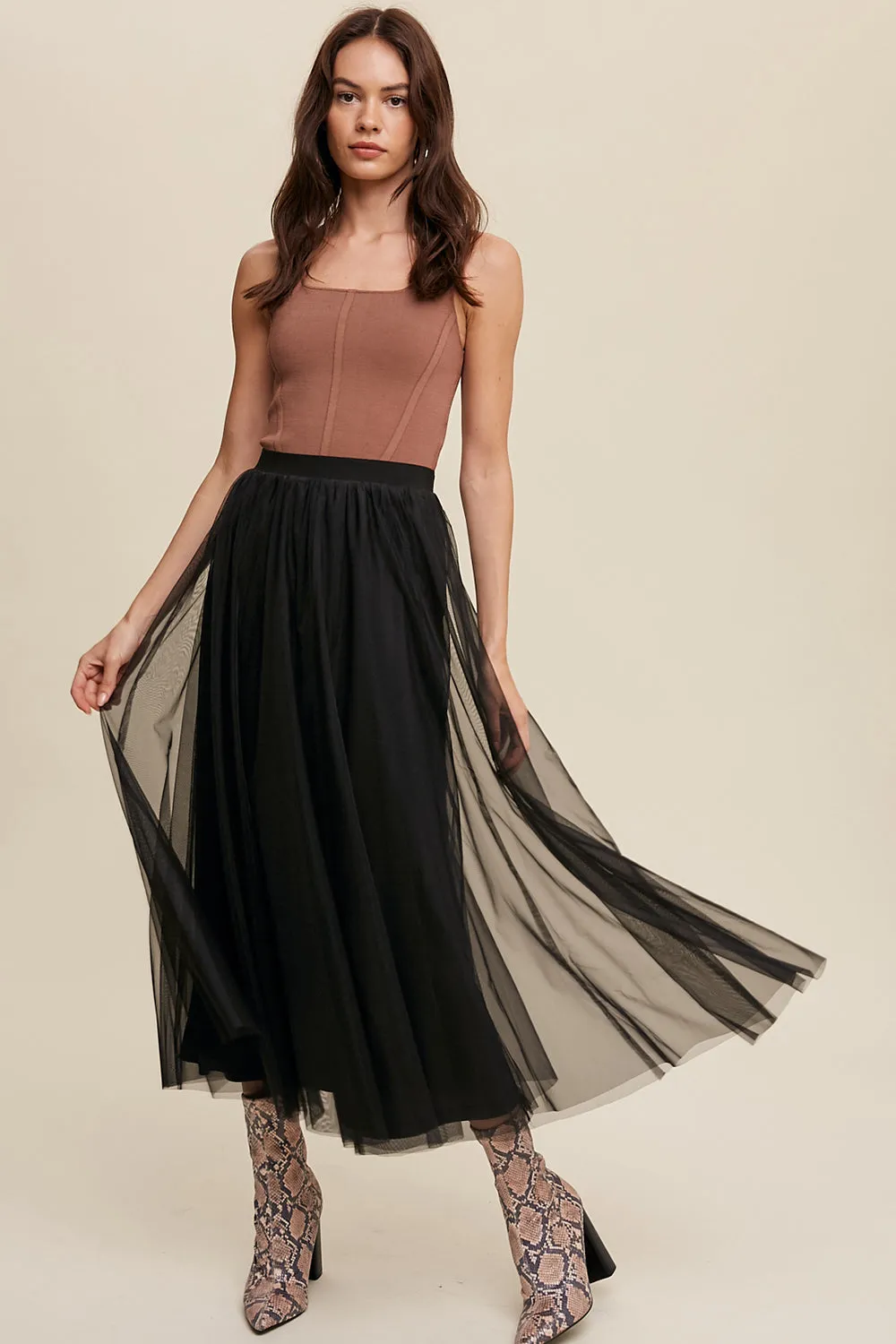 Elastic Waist Maxi Tulle Skirt