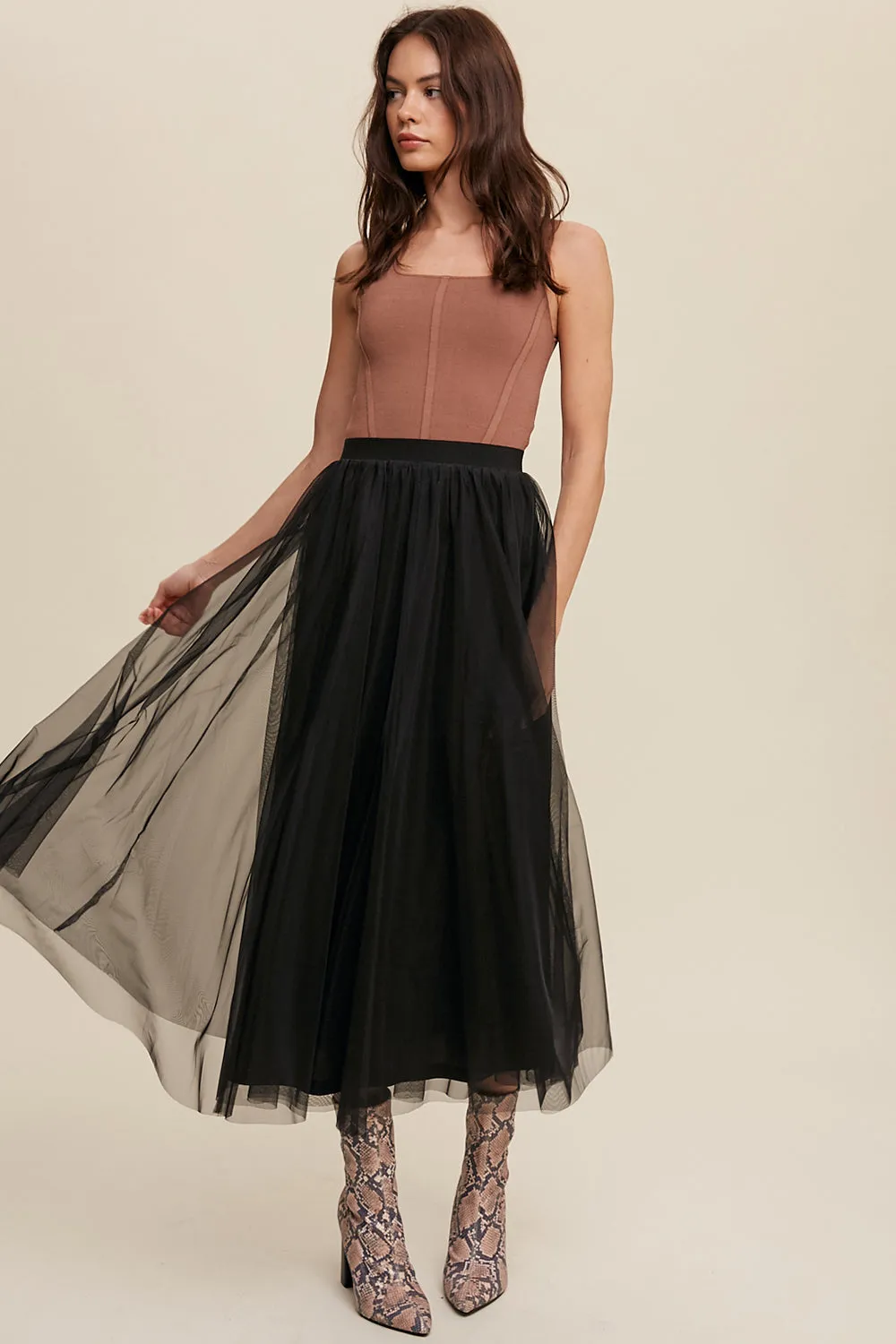 Elastic Waist Maxi Tulle Skirt