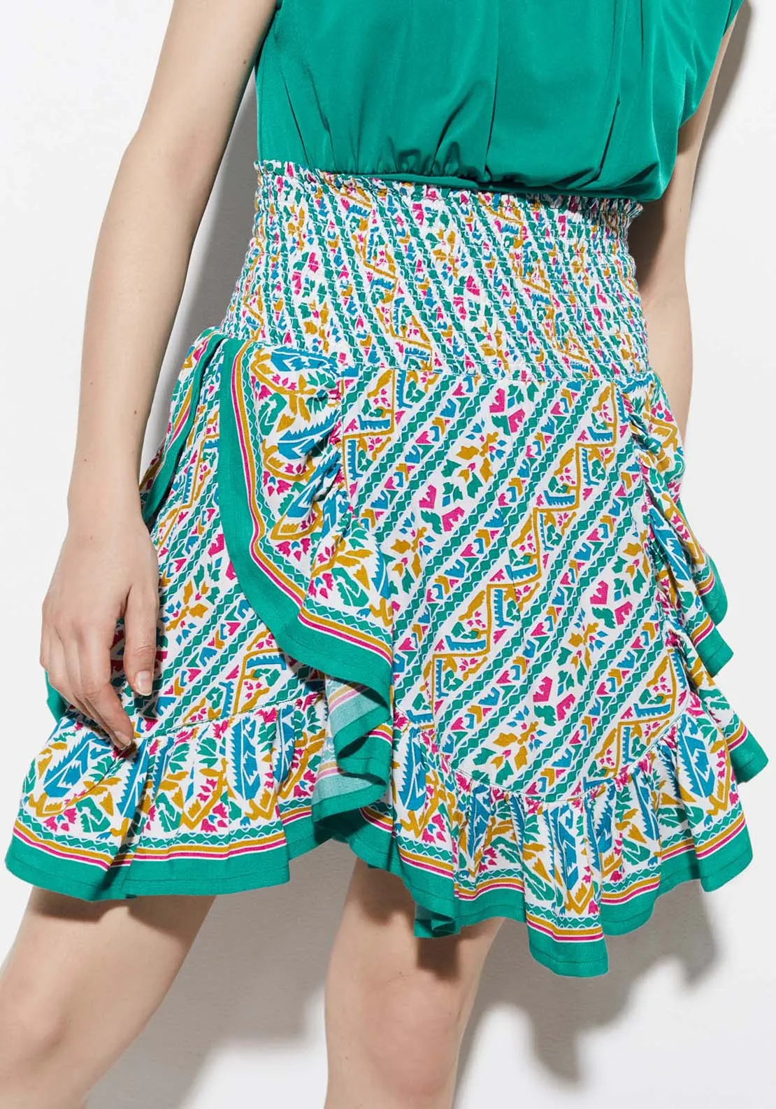 Elastic waist printed skirt