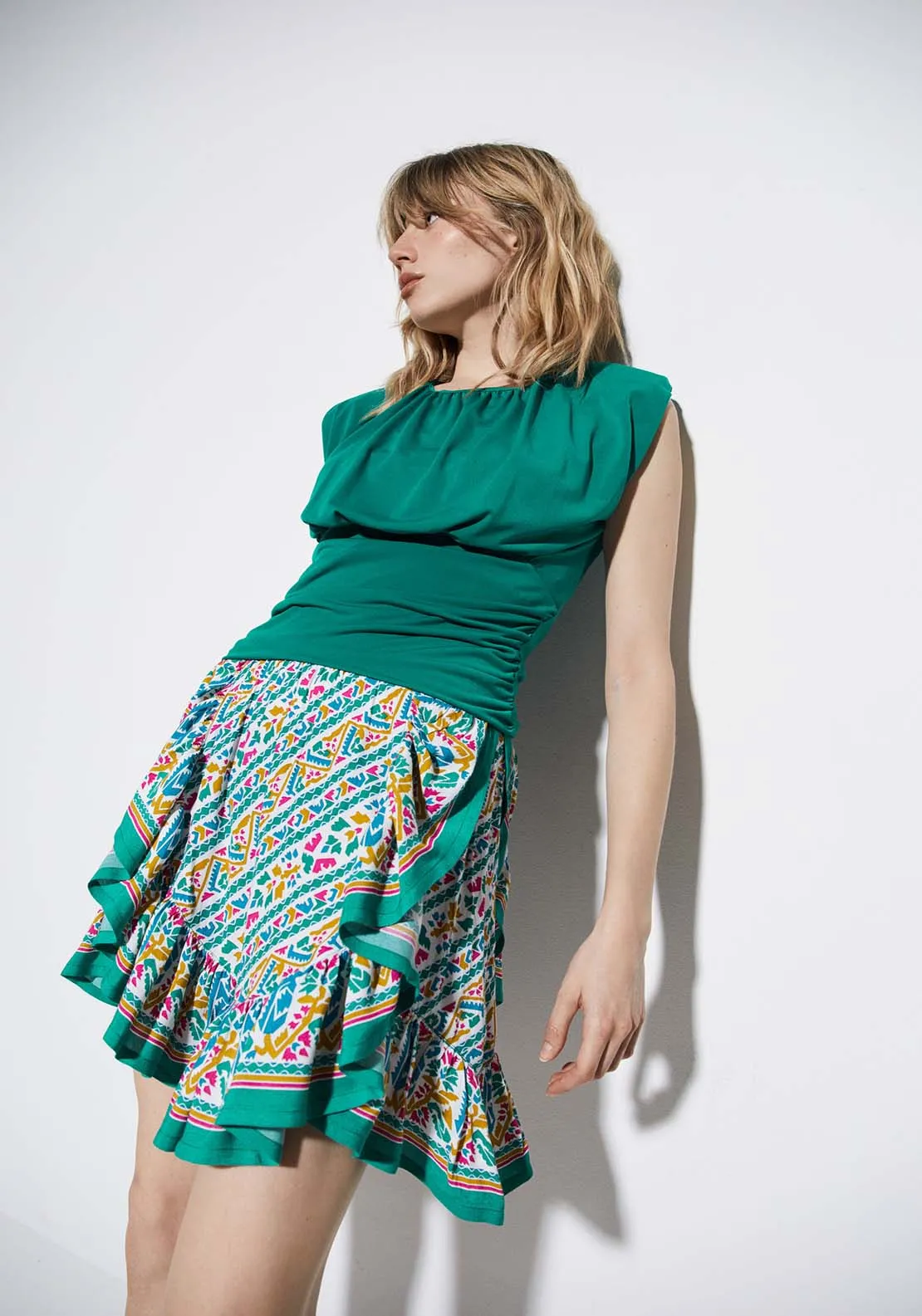 Elastic waist printed skirt