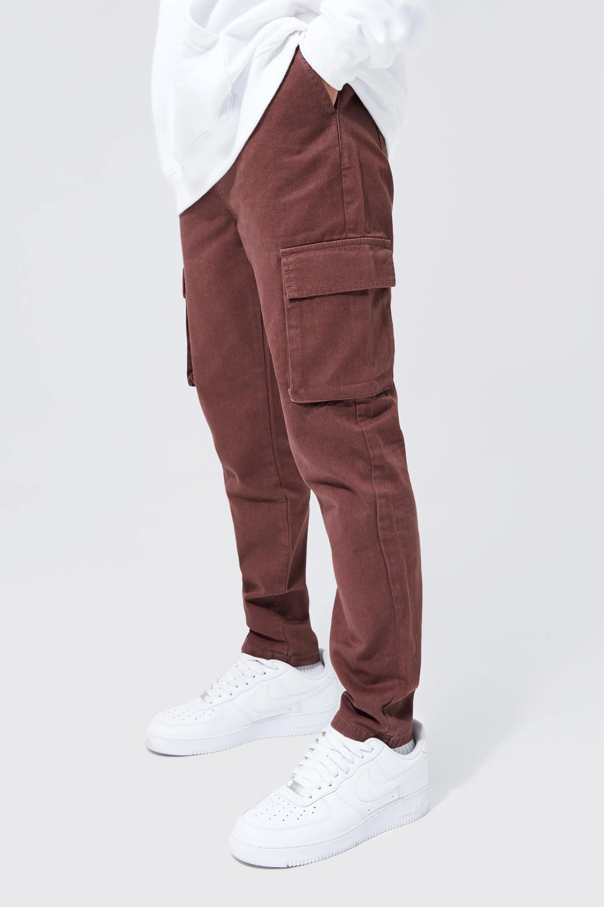 Elastic Waist Skinny Fit Cargo Trouser | boohooMAN UK