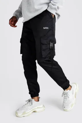 Elastic Waist Slim Fit Man Shell Cargo Jogger | boohooMAN UK