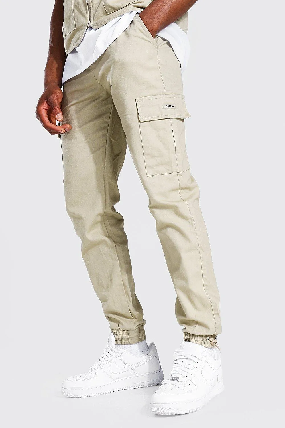 Elastic Waist Slim Fit Utility Cargo Jogger | boohooMAN UK