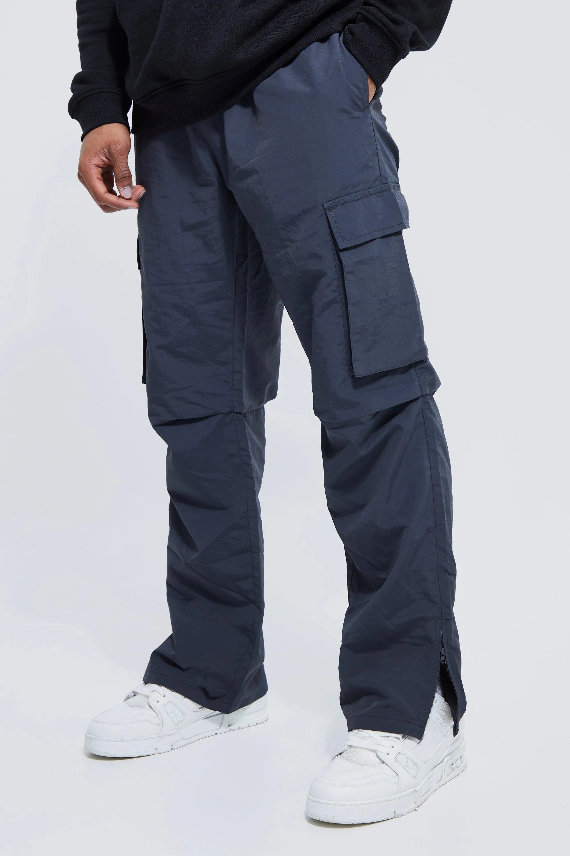 Elastic Waist Straight Nylon Cargo Trouser | boohooMAN UK