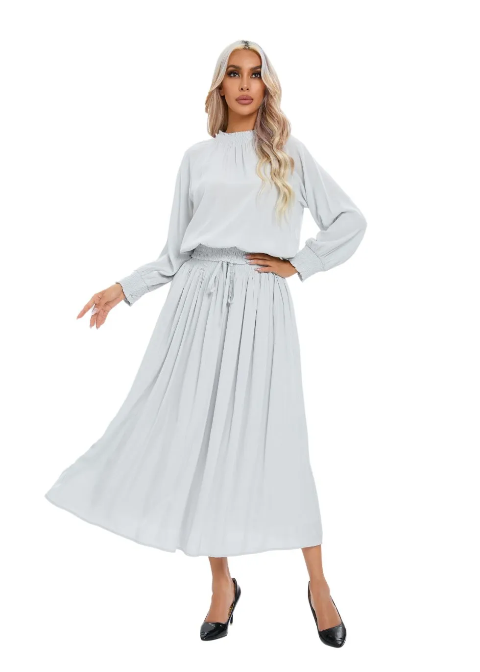 Essential light  Gray Two-Piece Elastic Waist Midi Set