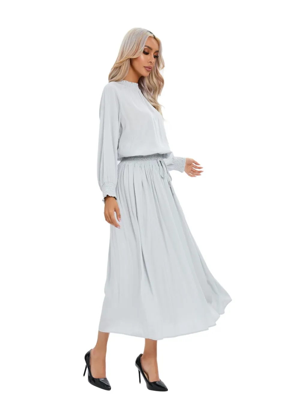 Essential light  Gray Two-Piece Elastic Waist Midi Set