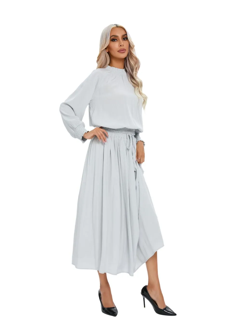 Essential light  Gray Two-Piece Elastic Waist Midi Set