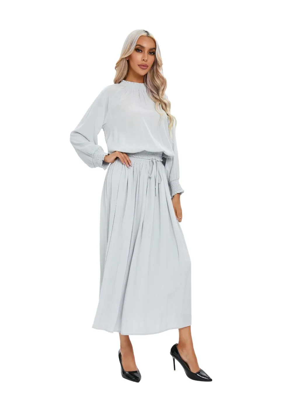 Essential light  Gray Two-Piece Elastic Waist Midi Set