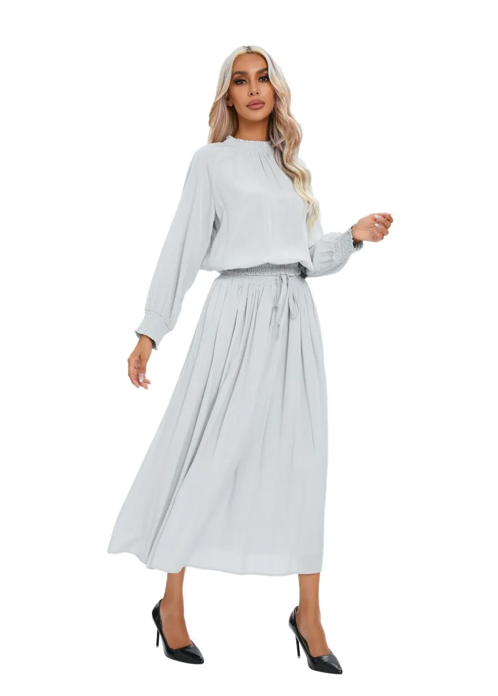 Essential light  Gray Two-Piece Elastic Waist Midi Set