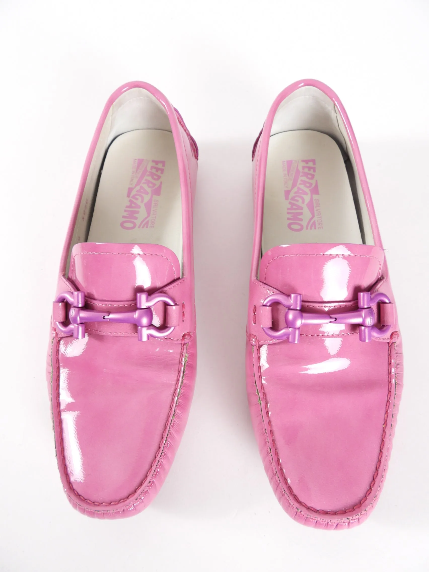 Ferragamo Pink Patent Leather Parigi Driving Loafers - 7.5