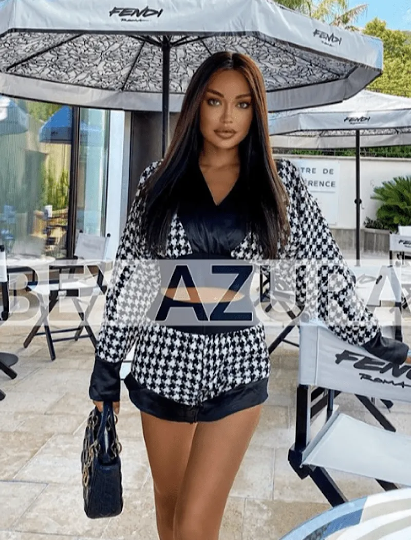 Houndstooth Pattern Elastic Waist Two Piece Set