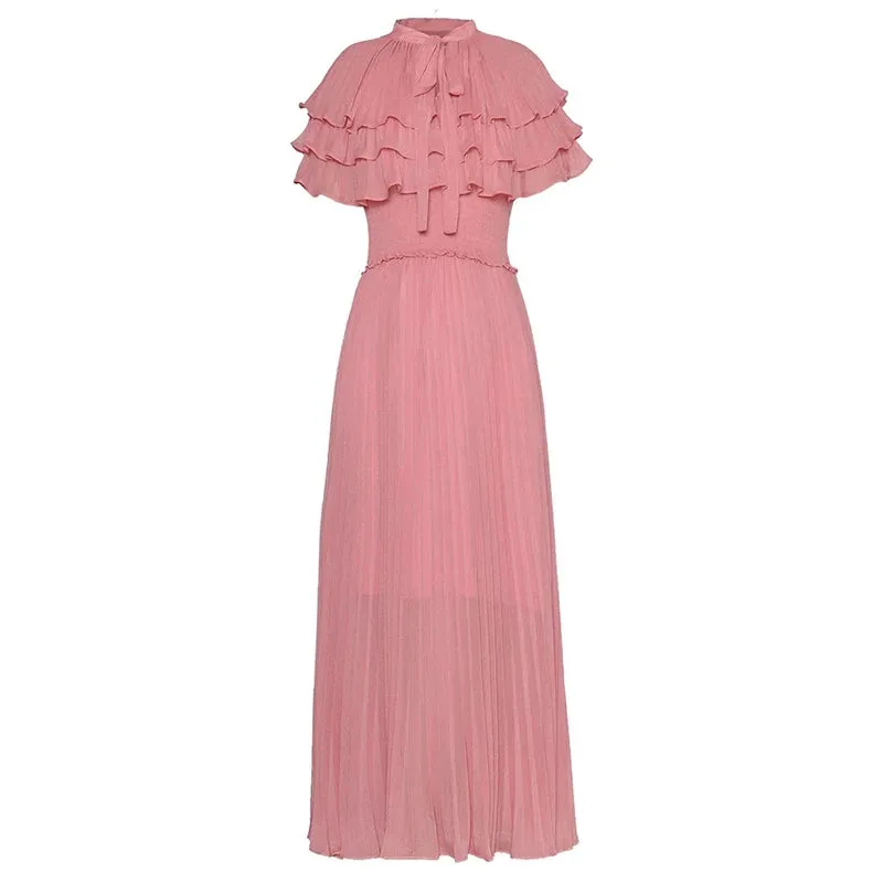 Inaya Butterfly Sleeve Elastic Waist Elegant Party Pleated Long Dress