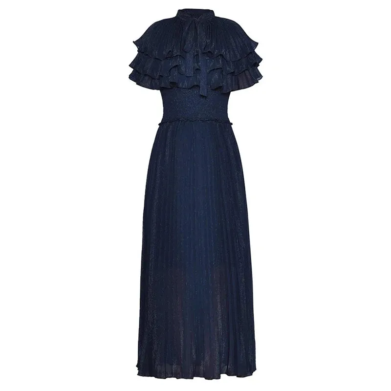 Inaya Butterfly Sleeve Elastic Waist Elegant Party Pleated Long Dress