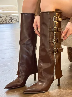 Knee High Boots Women's Deep Brown Chic Stiletto Heel Knee-High Boots