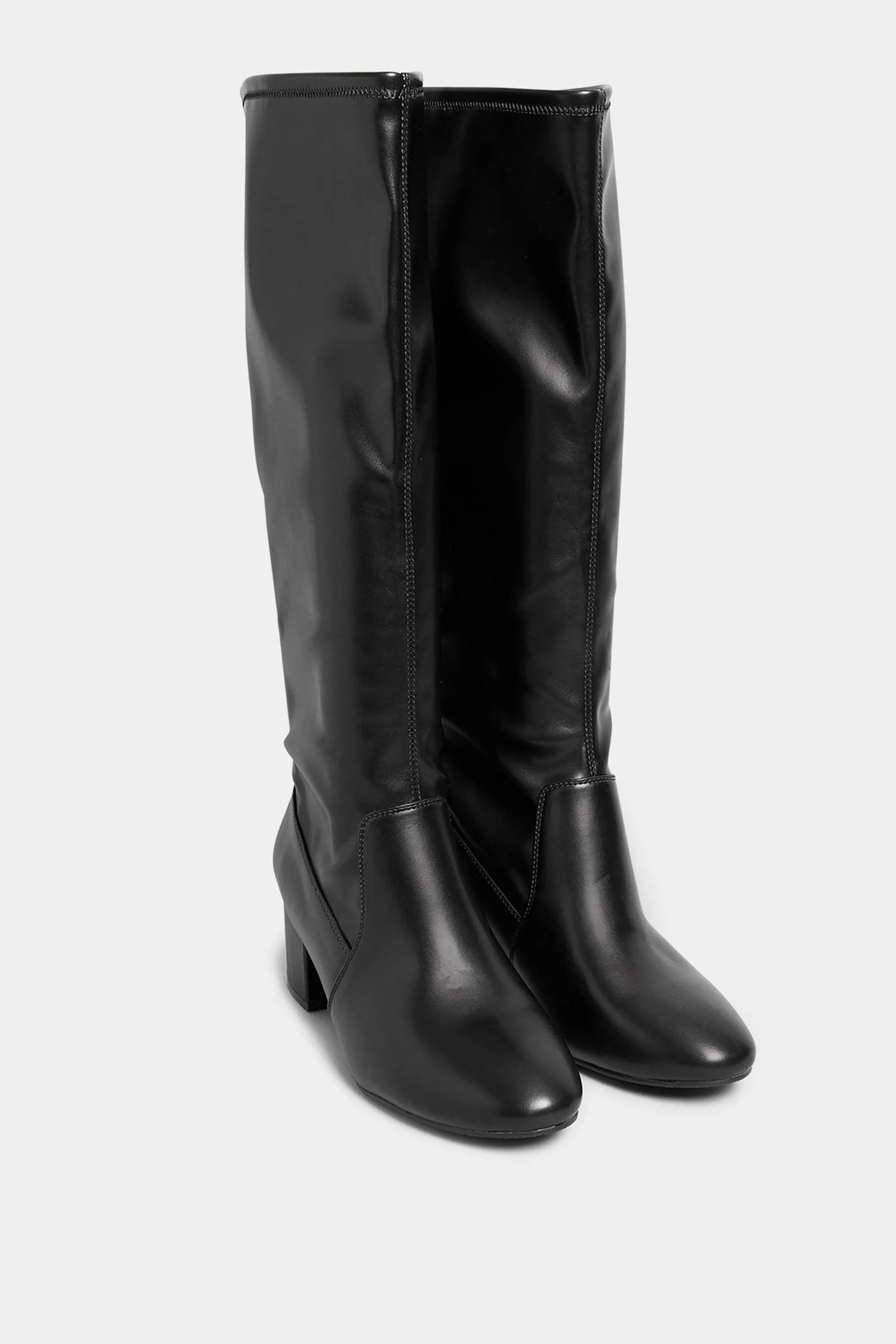 LIMITED COLLECTION Black Stretch Heeled Knee High Boots In Wide E Fit & Extra Wide EEE Fit