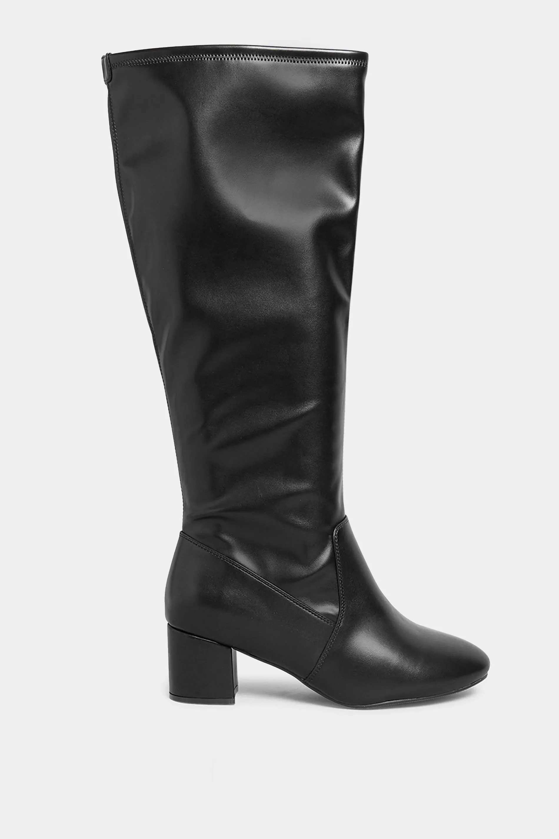 LIMITED COLLECTION Black Stretch Heeled Knee High Boots In Wide E Fit & Extra Wide EEE Fit