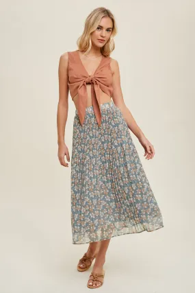 Madison Floral Pleated Midi Skirt