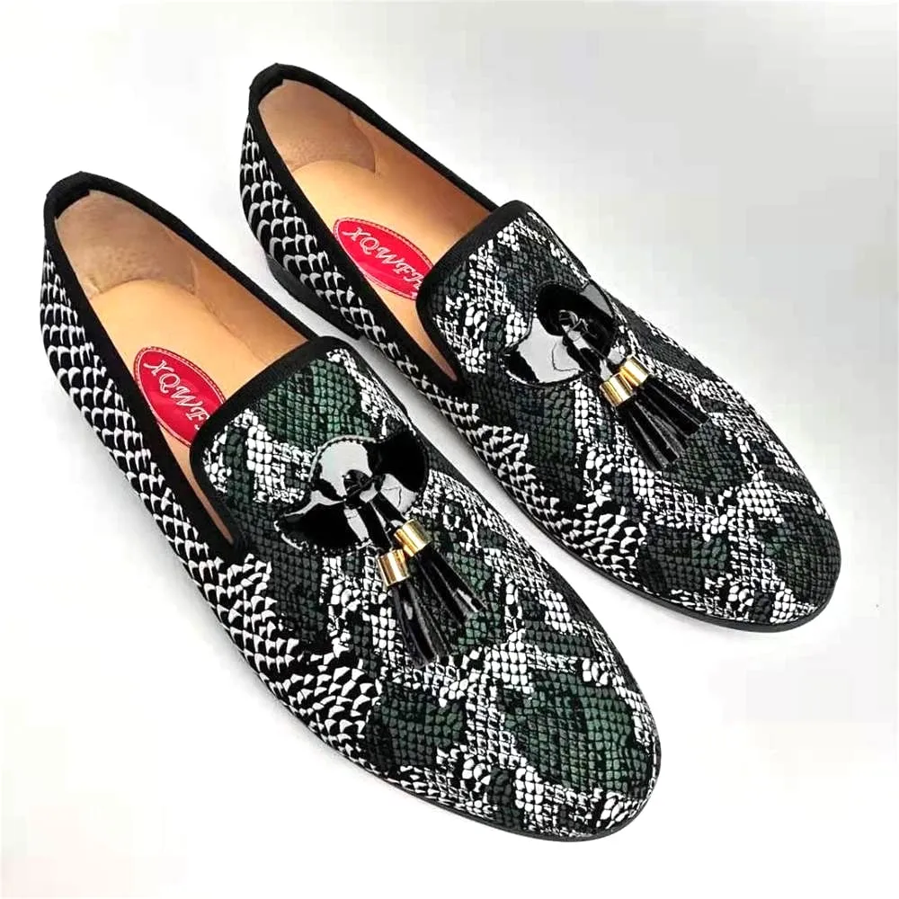 Men's Autumn Fashion Snakeskin Pattern Tassels Breathable Slip-on Loafers