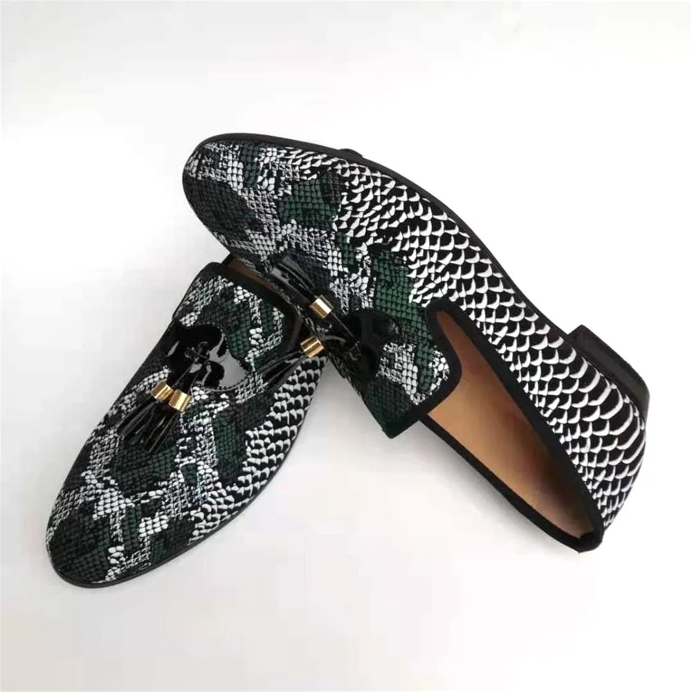 Men's Autumn Fashion Snakeskin Pattern Tassels Breathable Slip-on Loafers