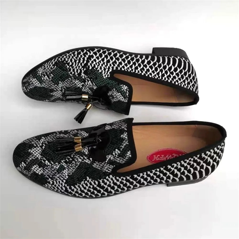 Men's Autumn Fashion Snakeskin Pattern Tassels Breathable Slip-on Loafers