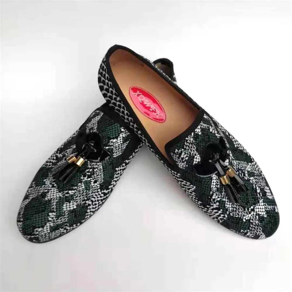 Men's Autumn Fashion Snakeskin Pattern Tassels Breathable Slip-on Loafers