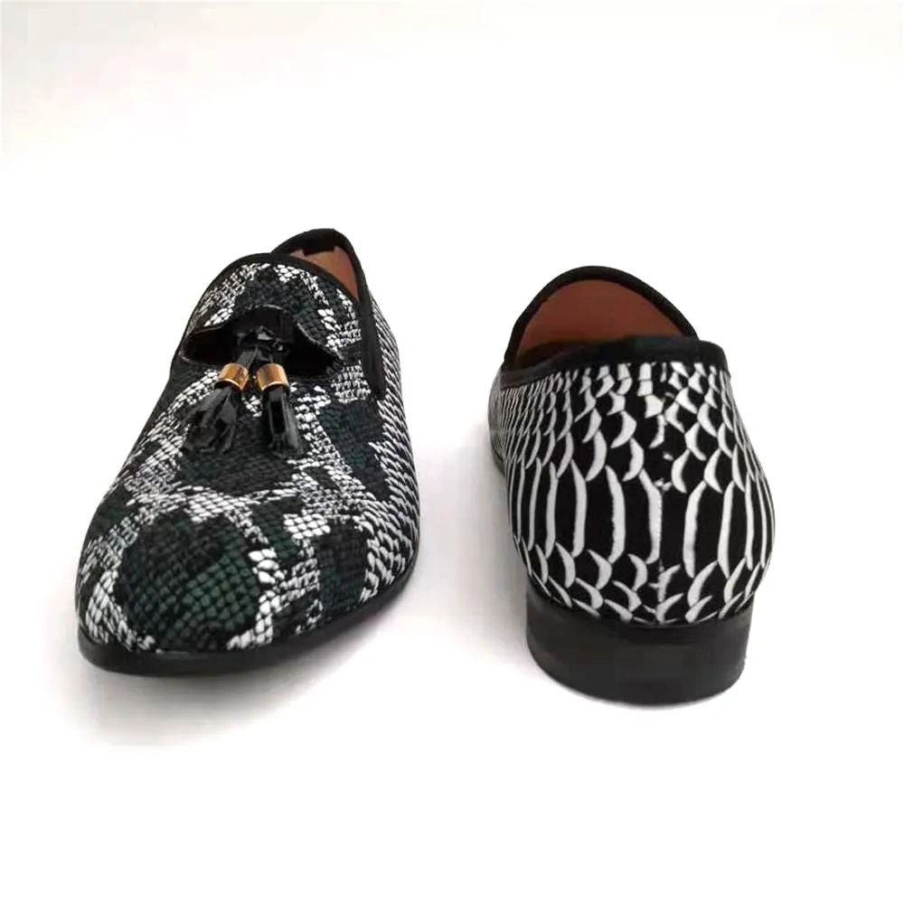 Men's Autumn Fashion Snakeskin Pattern Tassels Breathable Slip-on Loafers