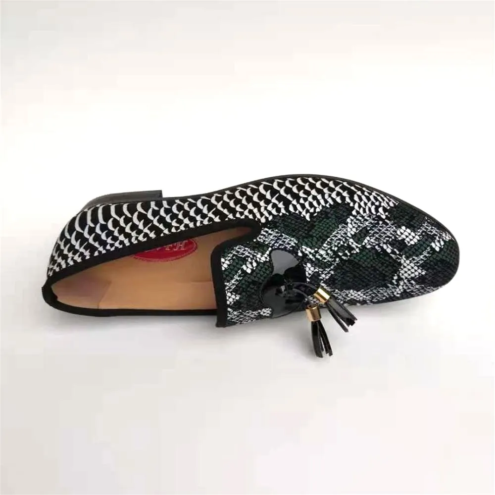 Men's Autumn Fashion Snakeskin Pattern Tassels Breathable Slip-on Loafers