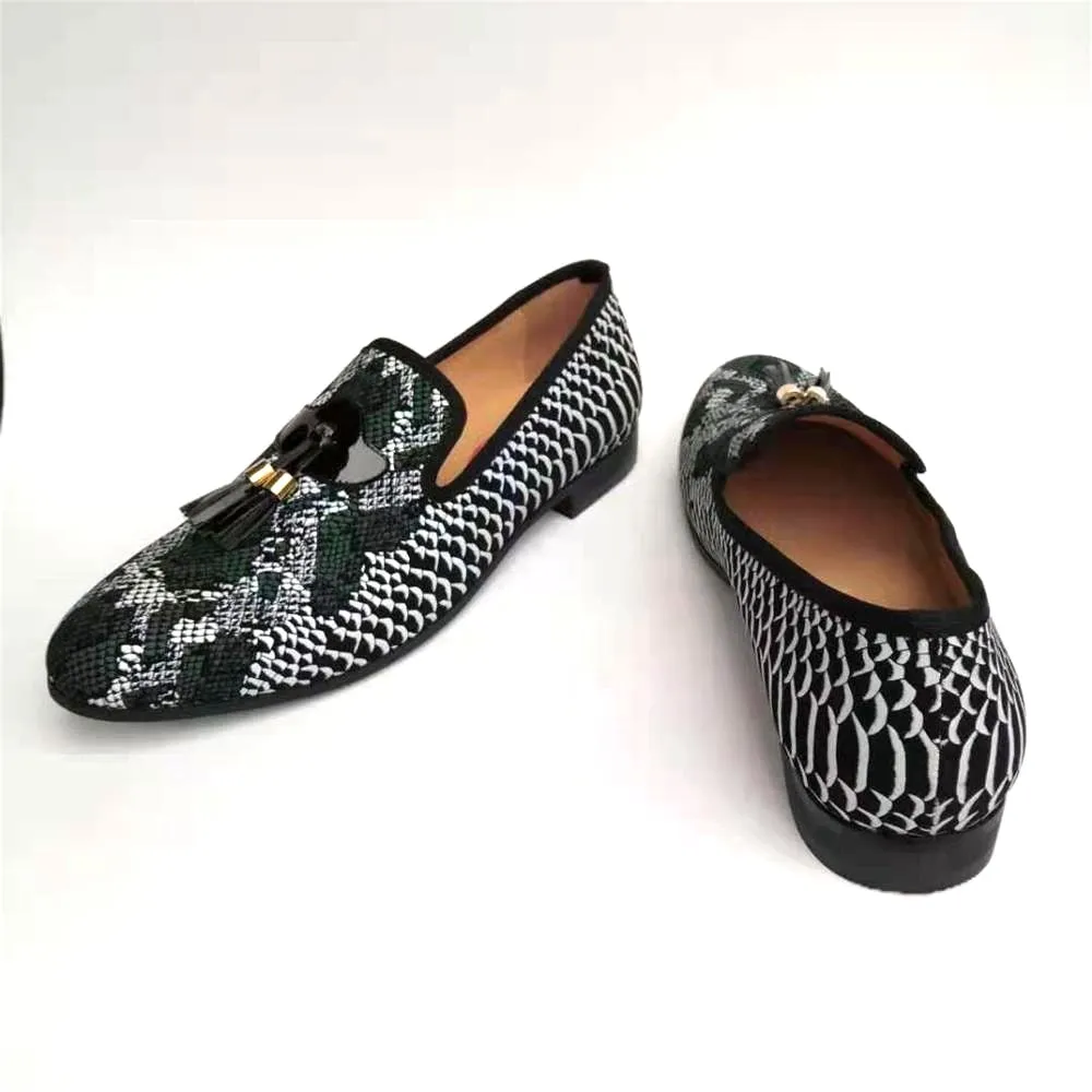 Men's Autumn Fashion Snakeskin Pattern Tassels Breathable Slip-on Loafers