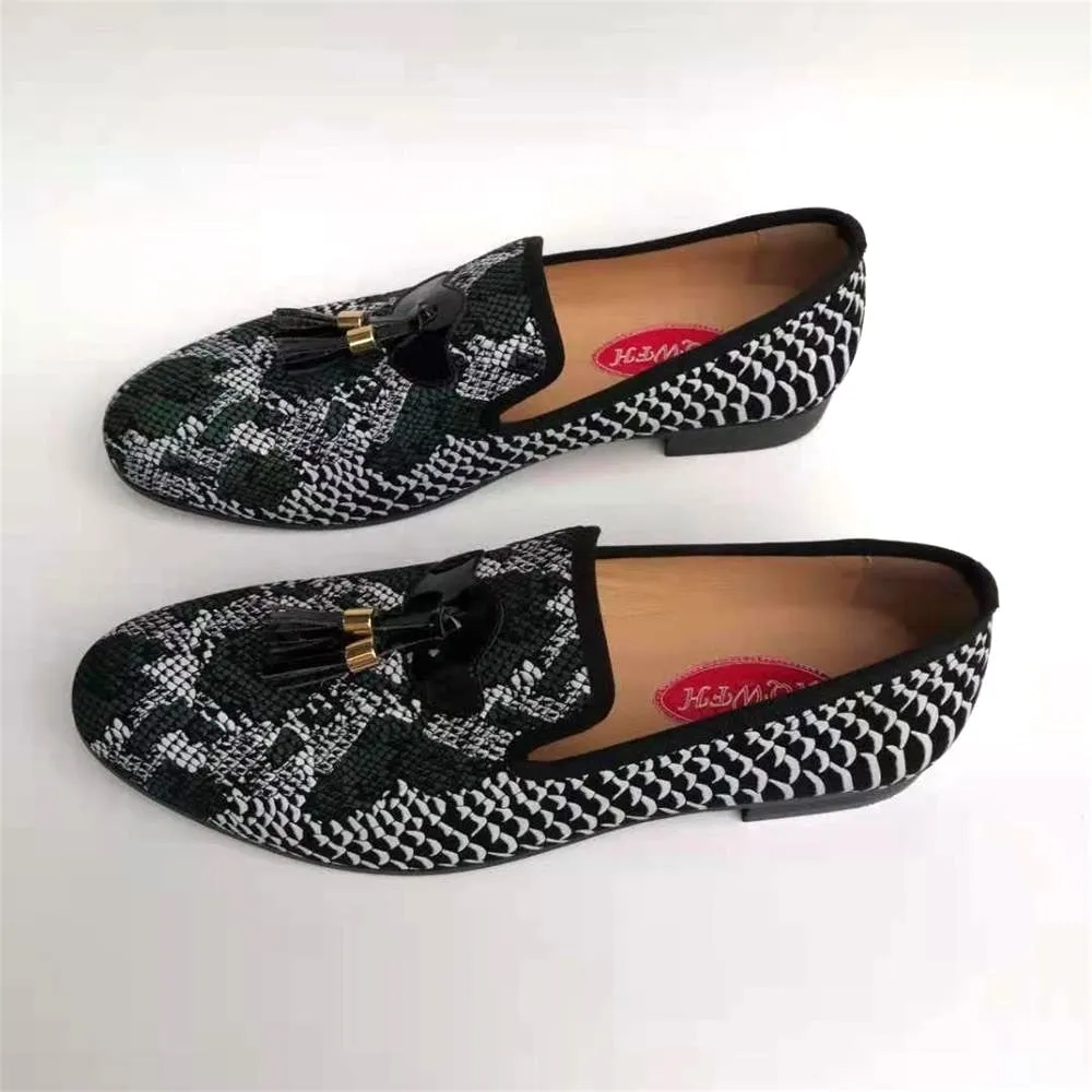 Men's Autumn Fashion Snakeskin Pattern Tassels Breathable Slip-on Loafers