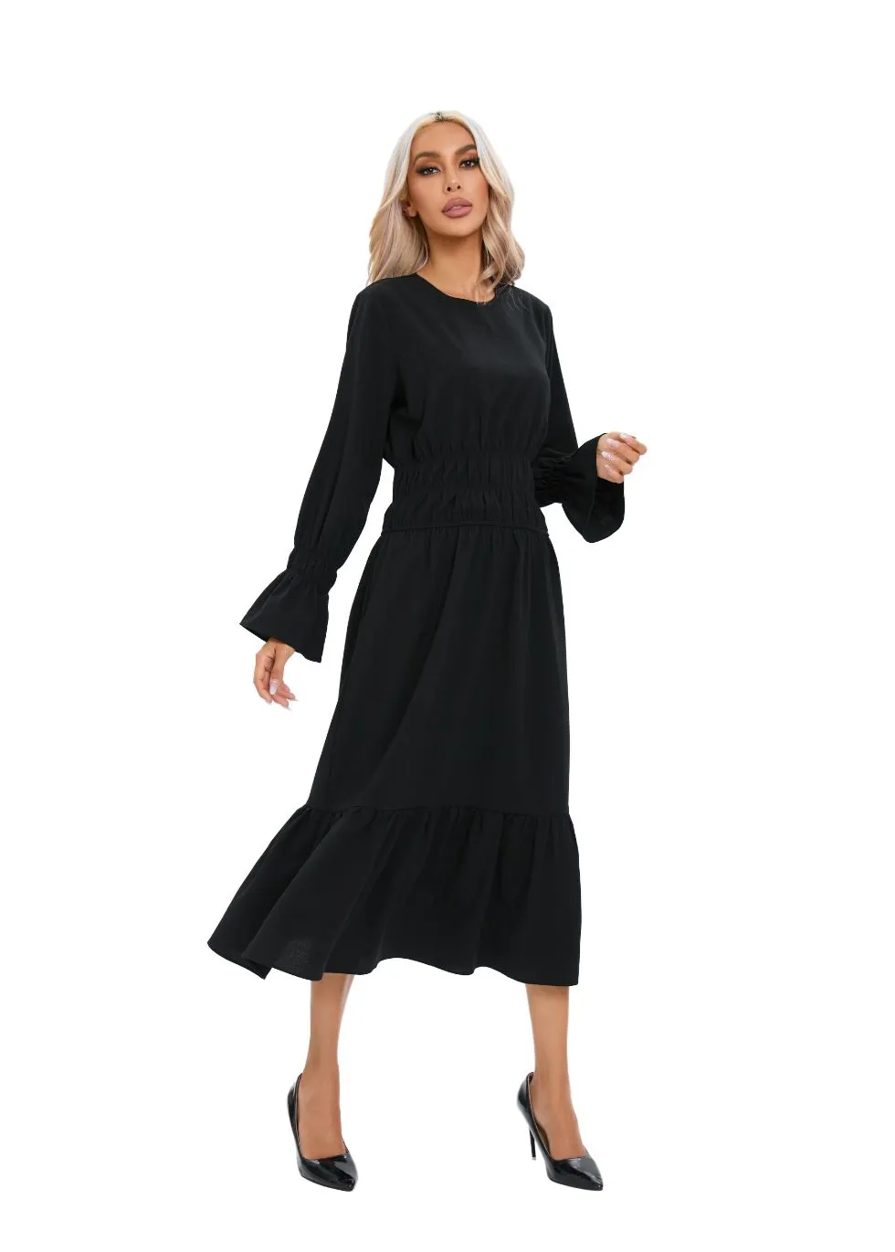 Midnight Elastic Waist Midi Dress