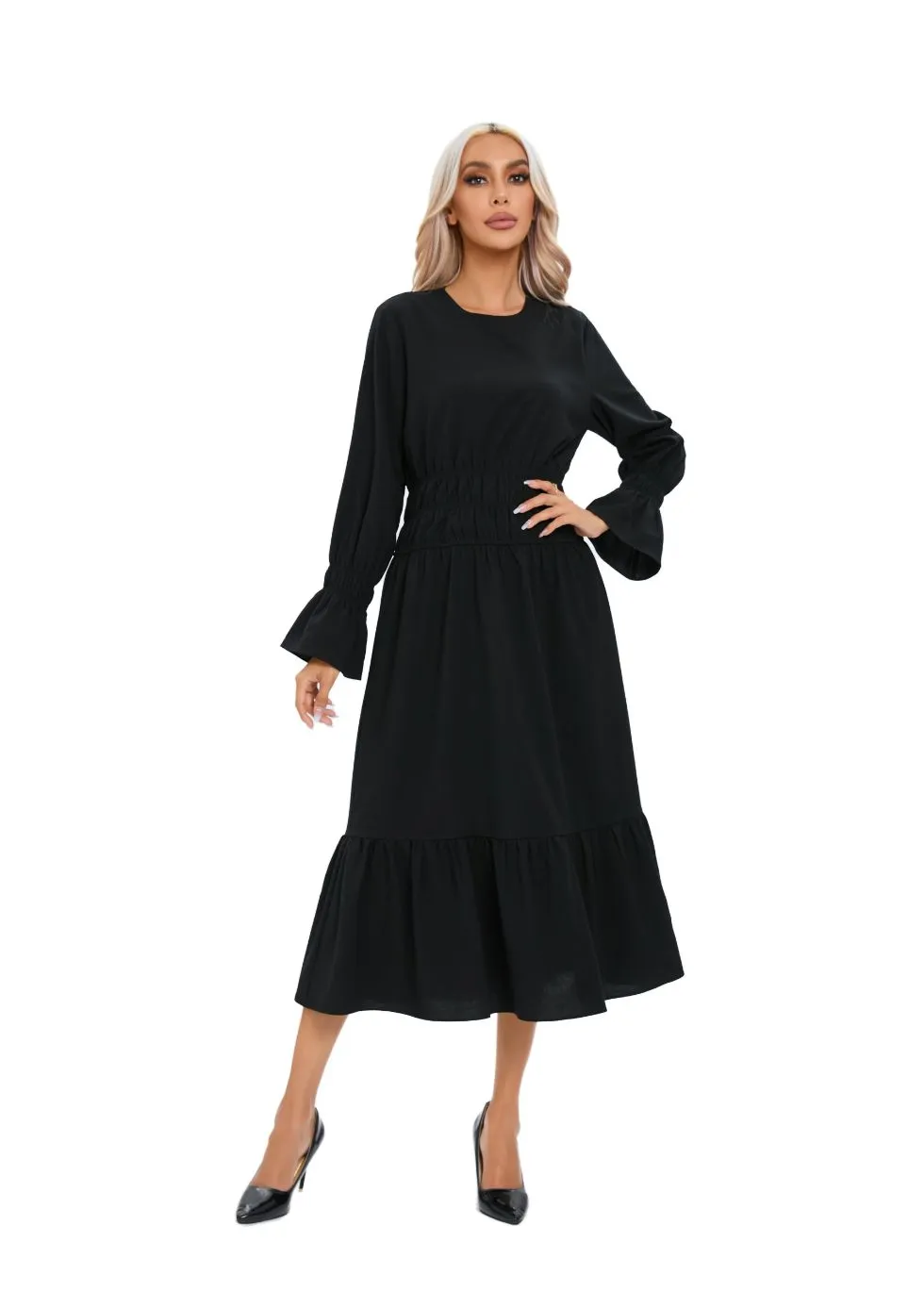 Midnight Elastic Waist Midi Dress