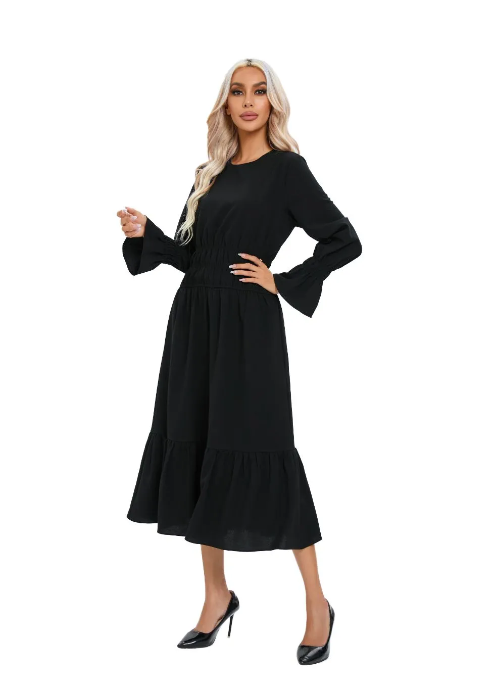 Midnight Elastic Waist Midi Dress